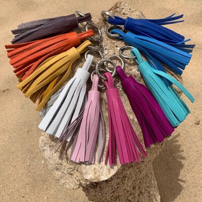 LEATHER TASSEL WITH CARABINER (10 pieces color mix)