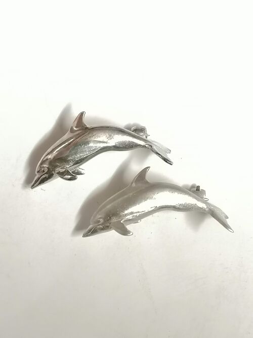 Dolphin brooch hand carved from Silver