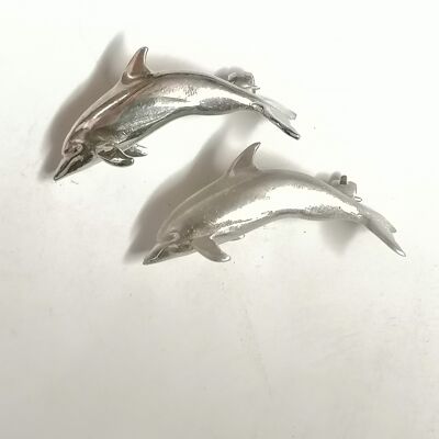 Dolphin brooch hand carved from Silver