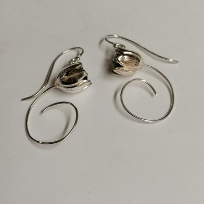 Tulip drop earrings hand made from Sterling Silver set with a 5 mm African Garnet