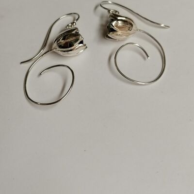 Tulip drop earrings hand made from Sterling Silver set with a 5 mm African Garnet