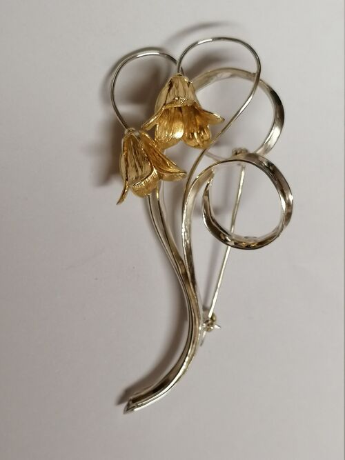 Bellflower brooch made from Silver with hard gold plate  flowers