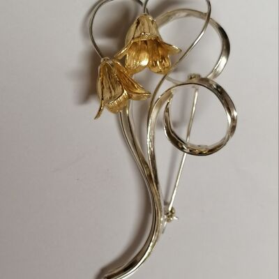 Bellflower brooch made from Silver with hard gold plate  flowers