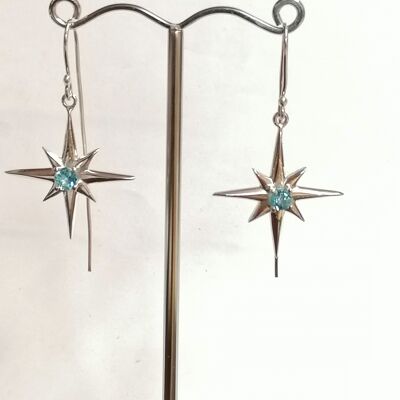 Star earrings hand made from Sterling Silver set with a Blue Topaz stone