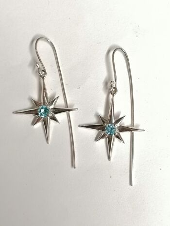 Boucles d'oreilles étoiles faites à la main en argent sterling serties d'une pierre de topaze bleue 4