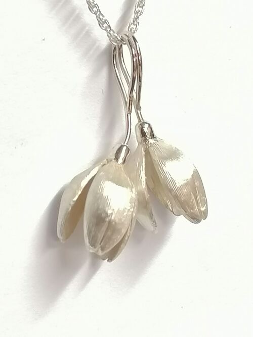 Double Snowdrop necklace hand made from Sterling Silver with an 18 inch chain