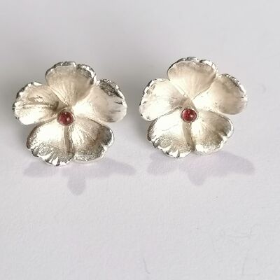 Clous d'oreilles Rockrose en Argent et sertis d'une Tourmaline Rose