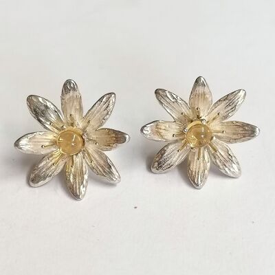Celandine earstuds hand made from Silver set with a Citrine