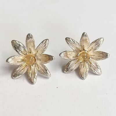 Boucles d'oreilles chélidoine faites à la main en argent serti d'une citrine