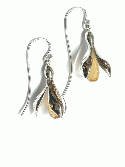 Snowdrop earrings set with a Citrine briolette drop