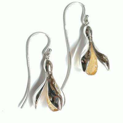 Snowdrop earrings set with a Citrine briolette drop