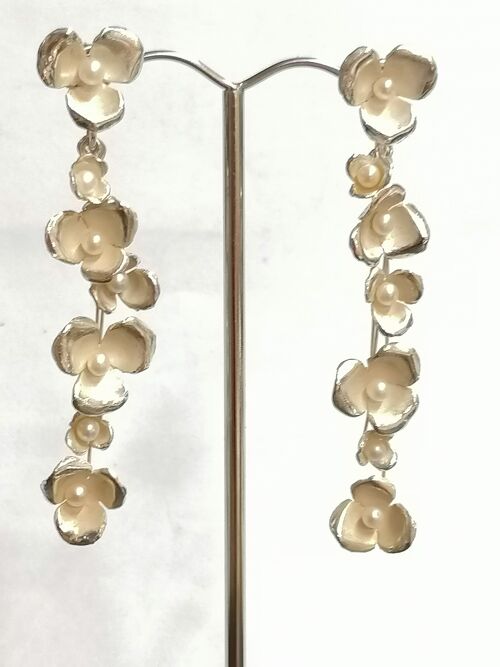 Blossom drop earrings hand made from Sterling Silver set with cultured Pearls