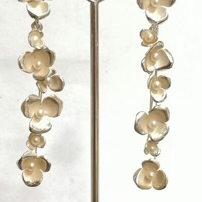 Blossom drop earrings hand made from Sterling Silver set with cultured Pearls