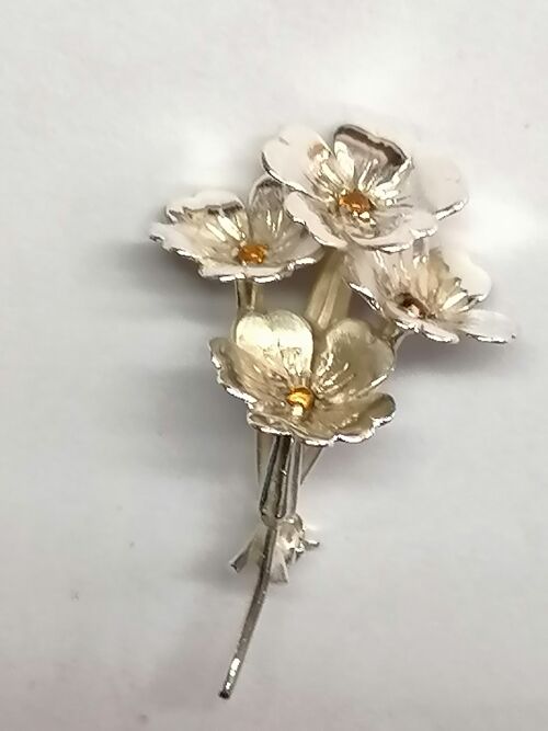 Primrose brooch set with 4 x Citrines and made from Sterling Silver