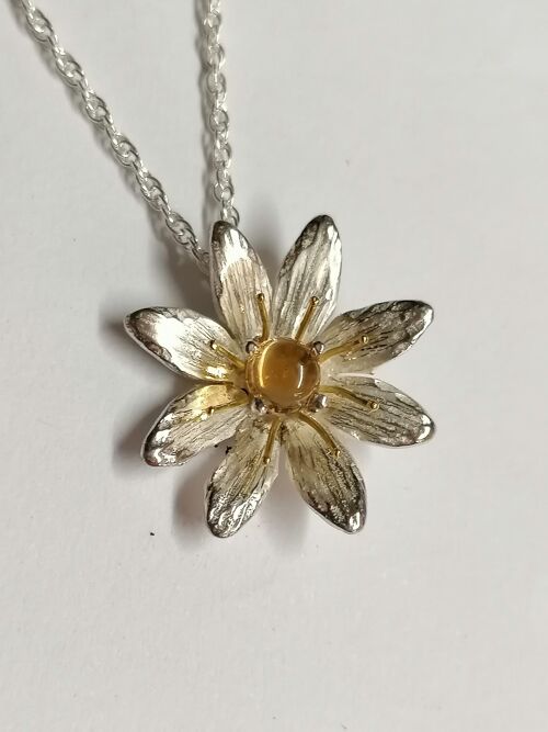 Celandine pendant hand made from Silver set with a 5mm Citrine