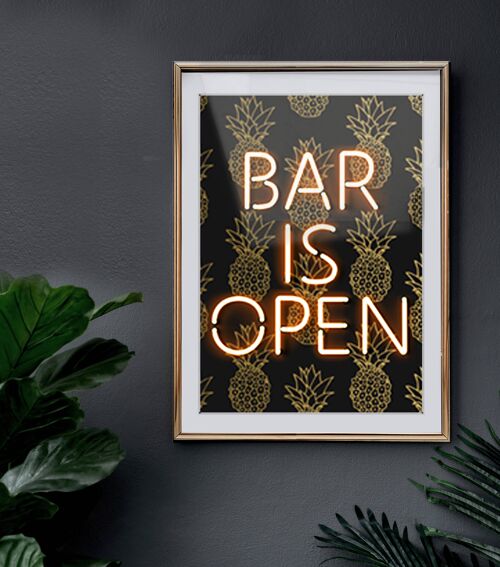 Bar Is Open neon effect art print A4