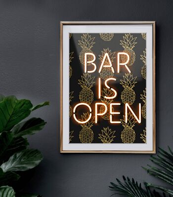 Bar Is Open impression d'art effet néon A4 1