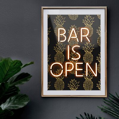 Bar Is Open efecto neón lámina A4