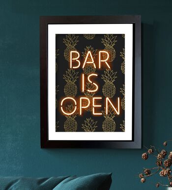 Bar Is Open impression d'art effet néon A4 2