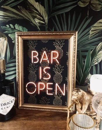 Bar Is Open impression d'art effet néon A4 3