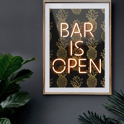 Bar Is Open neon effect art print A3