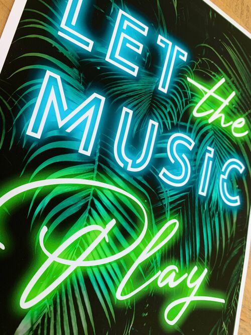 Let The Music Play Printed Neon Effect Art Print A4