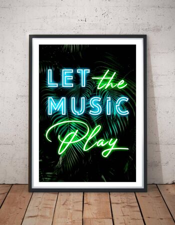 Let The Music Play imprimé effet néon impression d'art A3 2