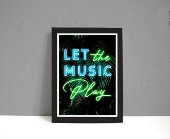 Let The Music Play imprimé effet néon impression d'art A3 3
