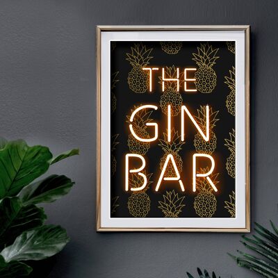 La Gin Bar Impreso Efecto Neón Lámina A3
