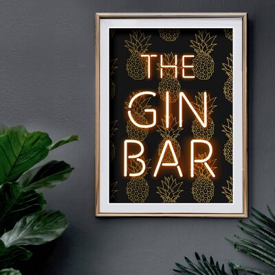 La Gin Bar Impreso Efecto Neón Lámina A3