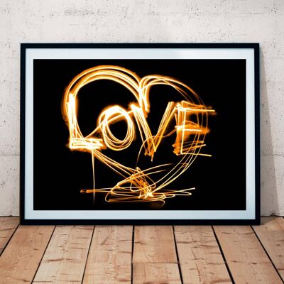 LOVE HEART Printed Neon Effect Art Print A3