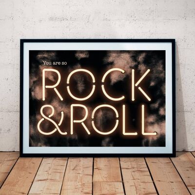 Impresión de arte con efecto de neón Rock and Rock impreso A3