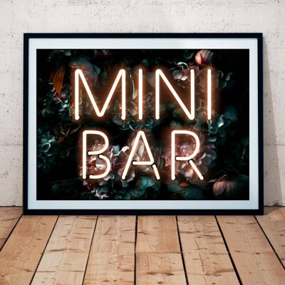 Mini Bar bedruckter Kunstdruck mit Neoneffekt A3