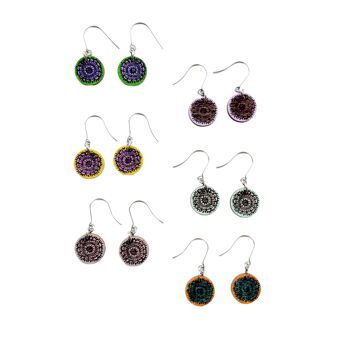 Boucles d'oreilles mi-longues Toive - Vert/lavande 2