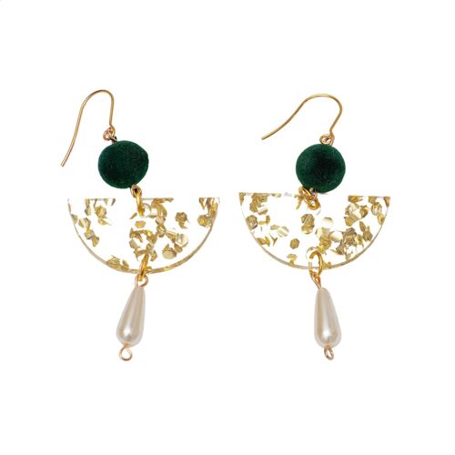 Limited Edition: Sievä Earrings - Gold/Green/gold chip