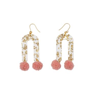Limited Edition: Hupsu Earrings - Gold/Gold chip/Pink pom poms