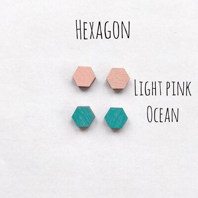 Boucles d'oreilles clous Herukka - hexagone rose clair