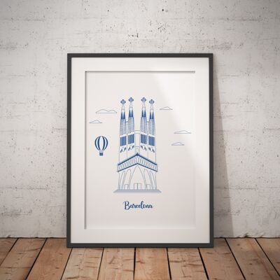 Barcelonagram - Sagrada Blue A4 Poster