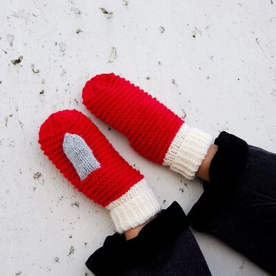 Wool mittens - M - Red