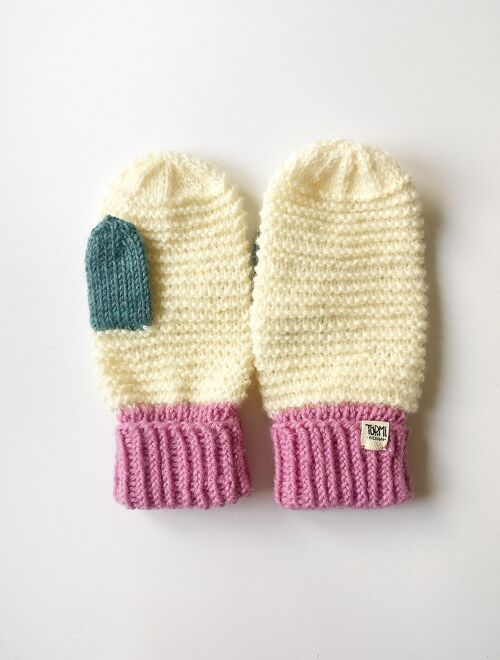 Wool mittens - L - White