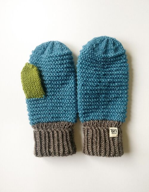 Wool mittens - L - Turquoise