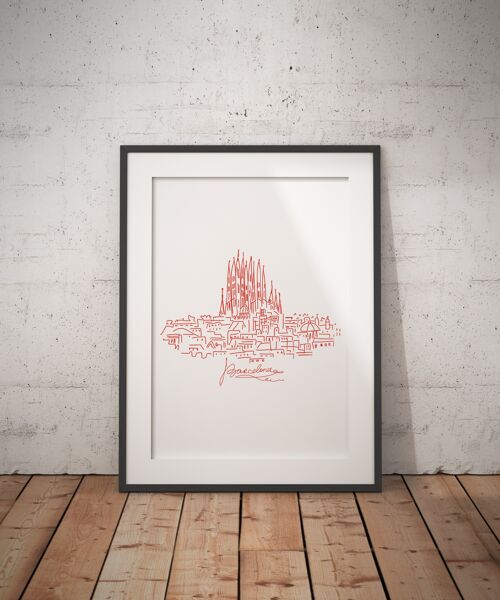 Barcelonagram - Affiche Skyline Rouge