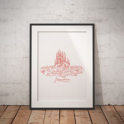 Barcelonagram - Affiche Skyline Rouge