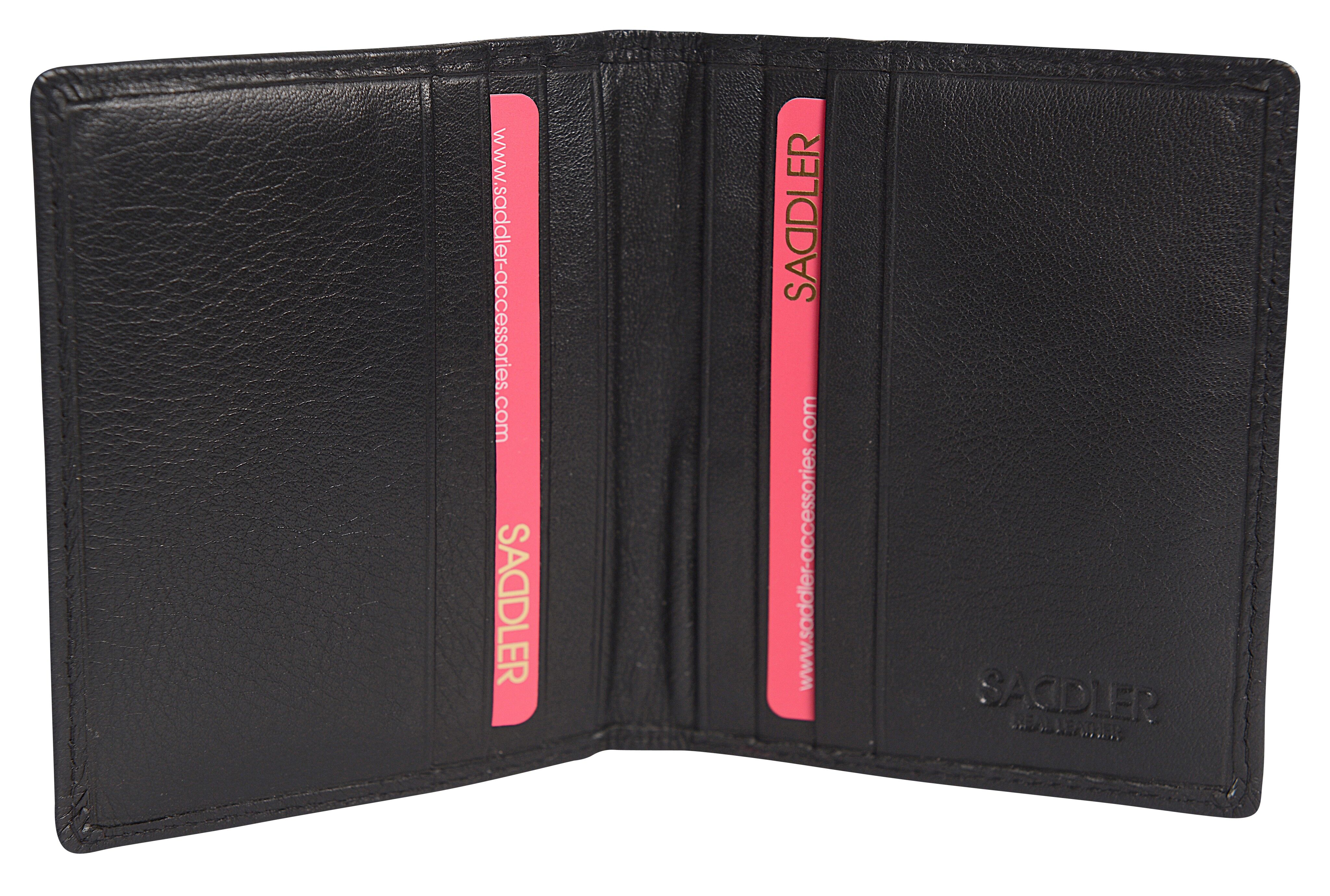 Porta carte di credito RFID bifold da donna in pelle di lusso SADDLER "LEXI" | Portafoglio sottile e minimalista | Portafoglio per carte di credito di design per donna | Confezione regalo - Nero