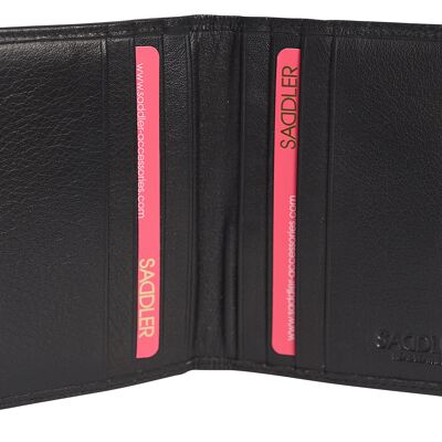 SADDLER "LEXI" Portatarjetas de crédito RFID plegable de cuero lujoso para mujer | Cartera minimalista delgada | Cartera de diseñador para tarjetas de crédito para damas | Caja de regalo - Negro