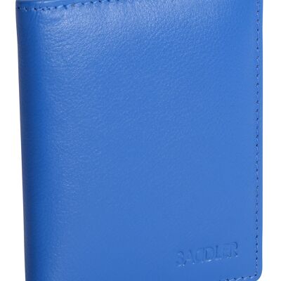SADDLER "LEXI" Portatarjetas de crédito RFID plegable de cuero lujoso para mujer | Cartera minimalista delgada | Cartera de diseñador para tarjetas de crédito para damas | Caja de regalo - Azul