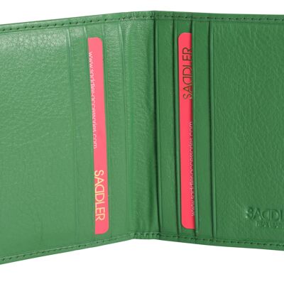 SADDLER "LEXI" Portatarjetas de crédito RFID plegable de cuero lujoso para mujer | Cartera minimalista delgada | Cartera de diseñador para tarjetas de crédito para damas | Caja de regalo - Verde