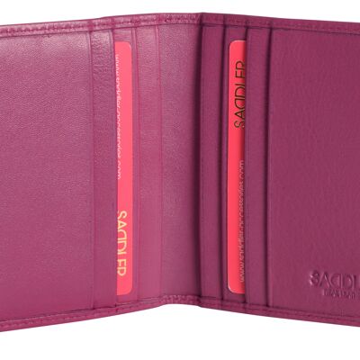 SADDLER "LEXI" Womens Luxurious Leather Bifold RFID Credit Card Holder | Slim Minimalist Wallet | Designer Credit Card Wallet for Ladies | Gift Boxed - Magenta