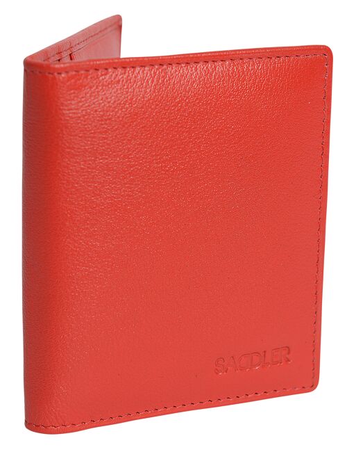 SADDLER "LEXI" Womens Luxurious Leather Bifold RFID Credit Card Holder | Slim Minimalist Wallet | Designer Credit Card Wallet for Ladies | Gift Boxed - Red