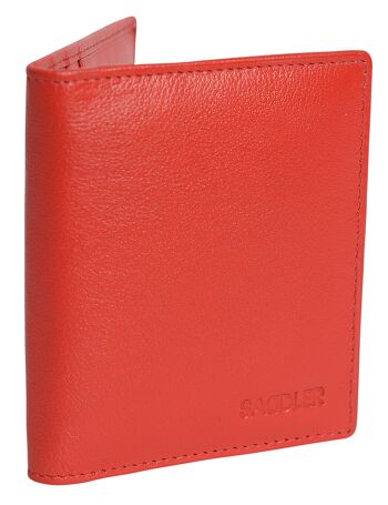 SADDLER "LEXI" Porte-cartes de crédit RFID à deux volets en cuir luxueux pour femmes | Portefeuille mince et minimaliste | Portefeuille de carte de crédit de créateur pour dames | Coffret cadeau - Rouge 1